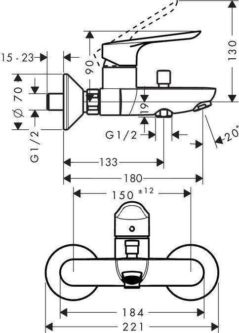 Robinetterie Tunisie -Salle de bain Tunisie - Salle d’eau Tunisie - Robinet Tunisie - Douche Tunisie - Baignoires Tunisie - Mitigeur de bain/Douche Tunisie- Dessin Technique.
