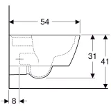 Geberit iCon Square carénée Rimfree toilet bowl dimensions: 54cm x 41cm x 31cm.