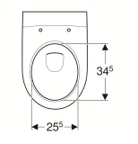 Cuvette de toilette Geberit iCon ronde sans rebord avec fixations cachées et dimensions 34,5 x 25,5 cm.