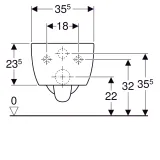 Cuvette de toilette suspendue Geberit iCon ronde carénée sans rebord avec fixations et dimensions cachées.