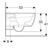 Cuvette de toilette suspendue Geberit iCon ronde carénée Rimfree avec fixations dissimulées et dimensions 53x41 cm.