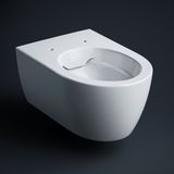 Cuvette de toilette suspendue blanche Geberit iCon avec technologie Rimfree et fixations invisibles, design élégant.