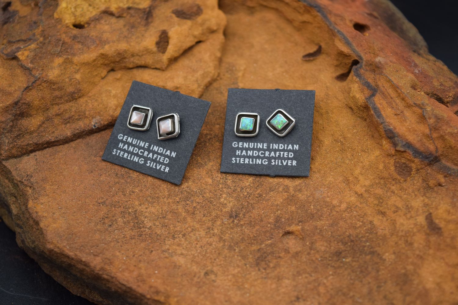 Square Pearl Stud Earrings, Color: Blue