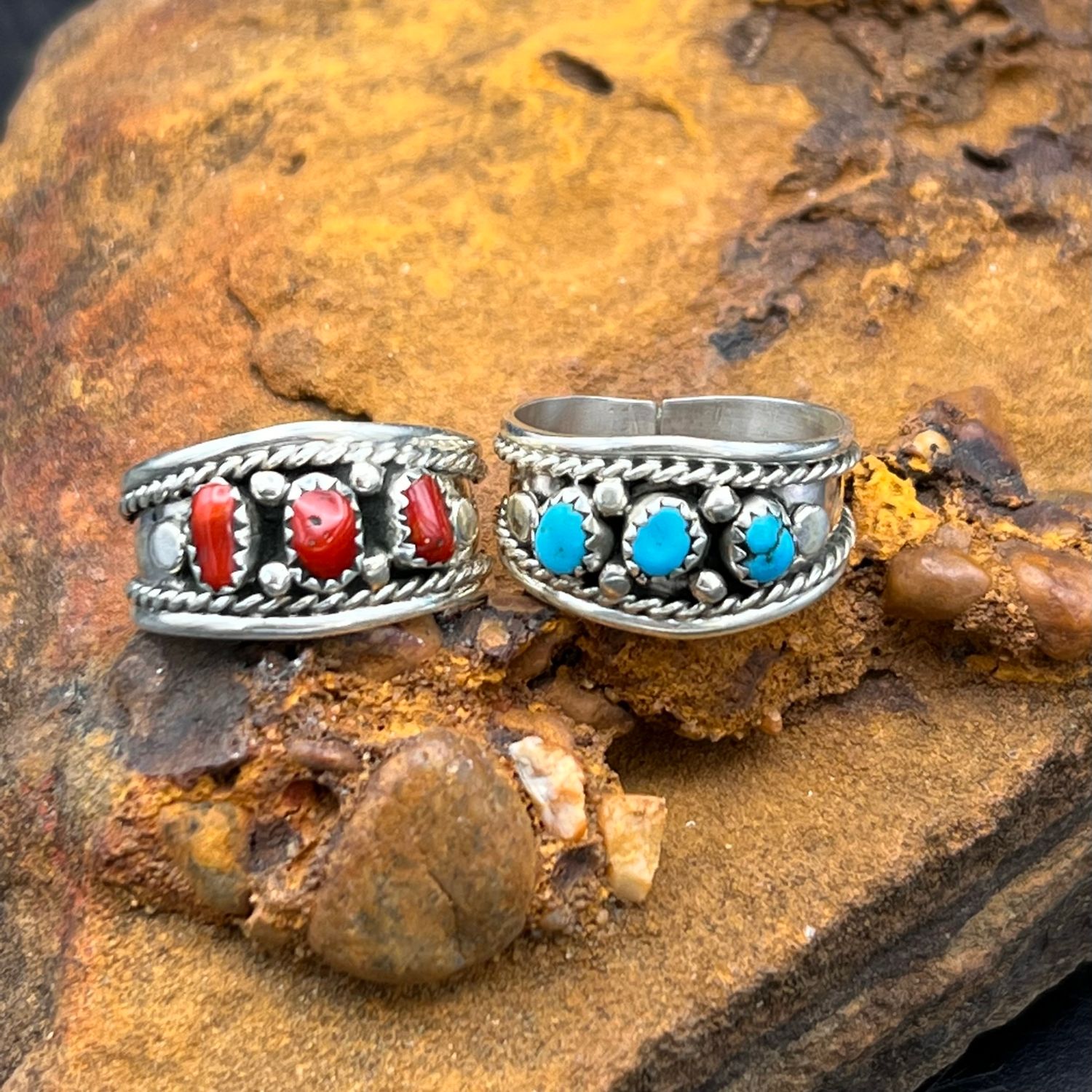 Sterling Silver Band Rings [Multiple Color Options], Color: Turquoise [Size: 10]