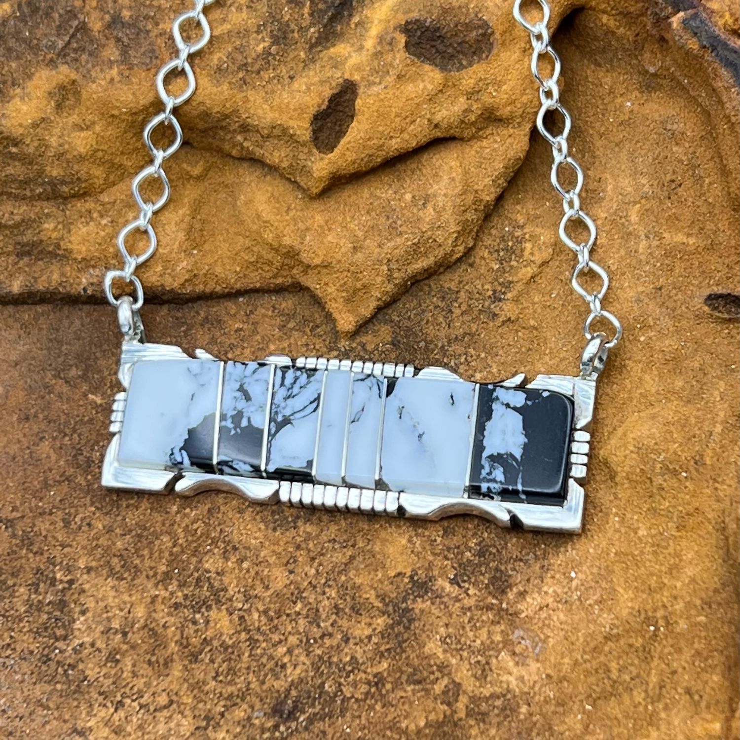 SF Inlay Bar Necklace [Multiple Color Options], Color: White Buffalo