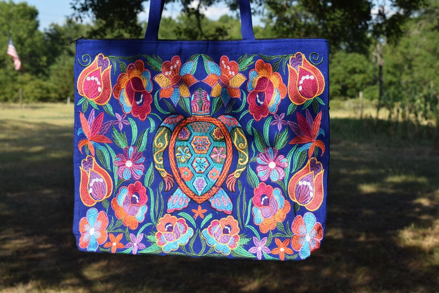 Royal Blue Turtle Embroidered Tote