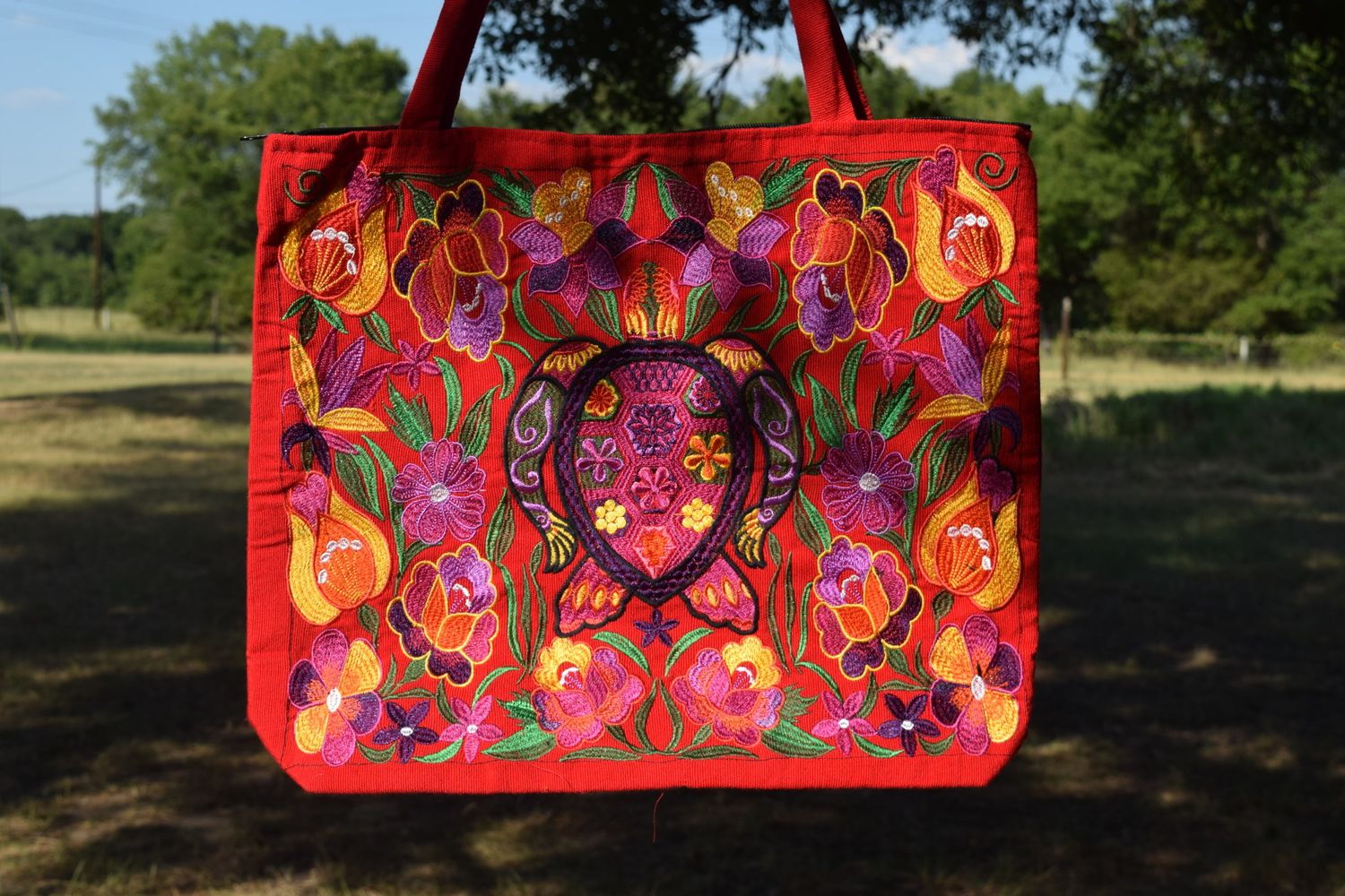 Red Turtle Embroidered Tote