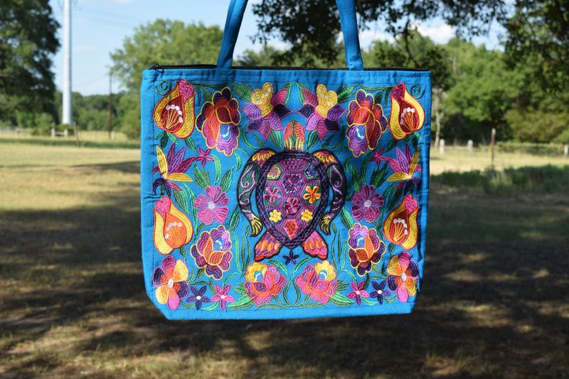 Blue Turtle Embroidered Tote