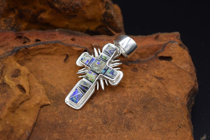 INLAID MULTI STONE CROSS PENDANT