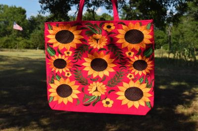 Pink Sunflower Embroidered Tote