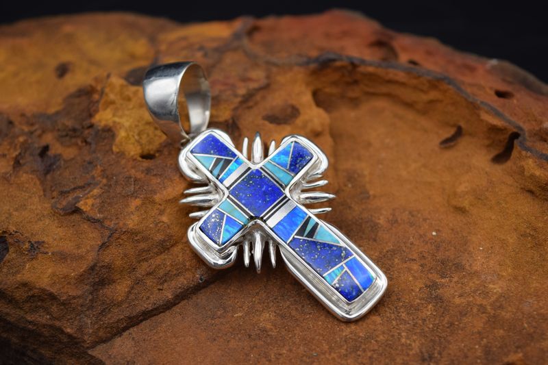 LAPIS BLUE PEARL CROSS PENDANT