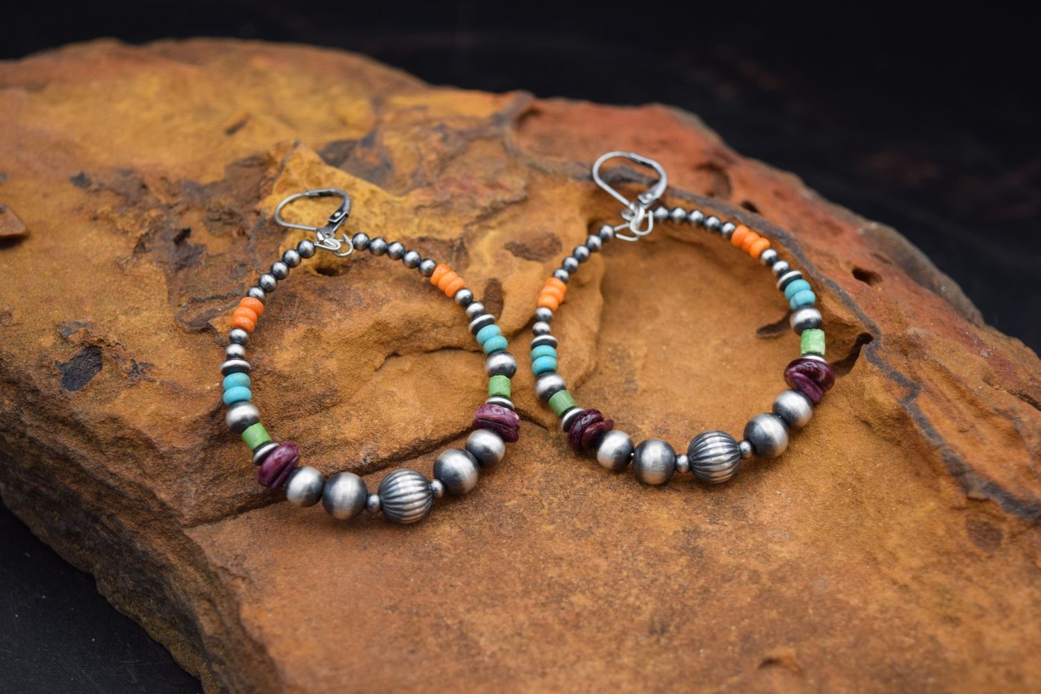 Navajo Pearl Multistone Hoop Earrings
