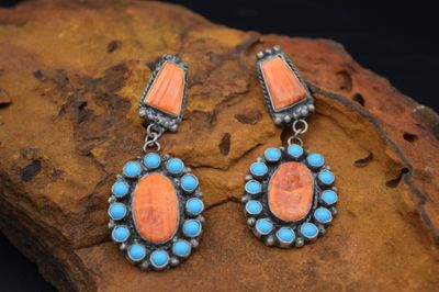 LEE BROWN ORANGE SPINY &amp; TURQUOISE EARRINGS
