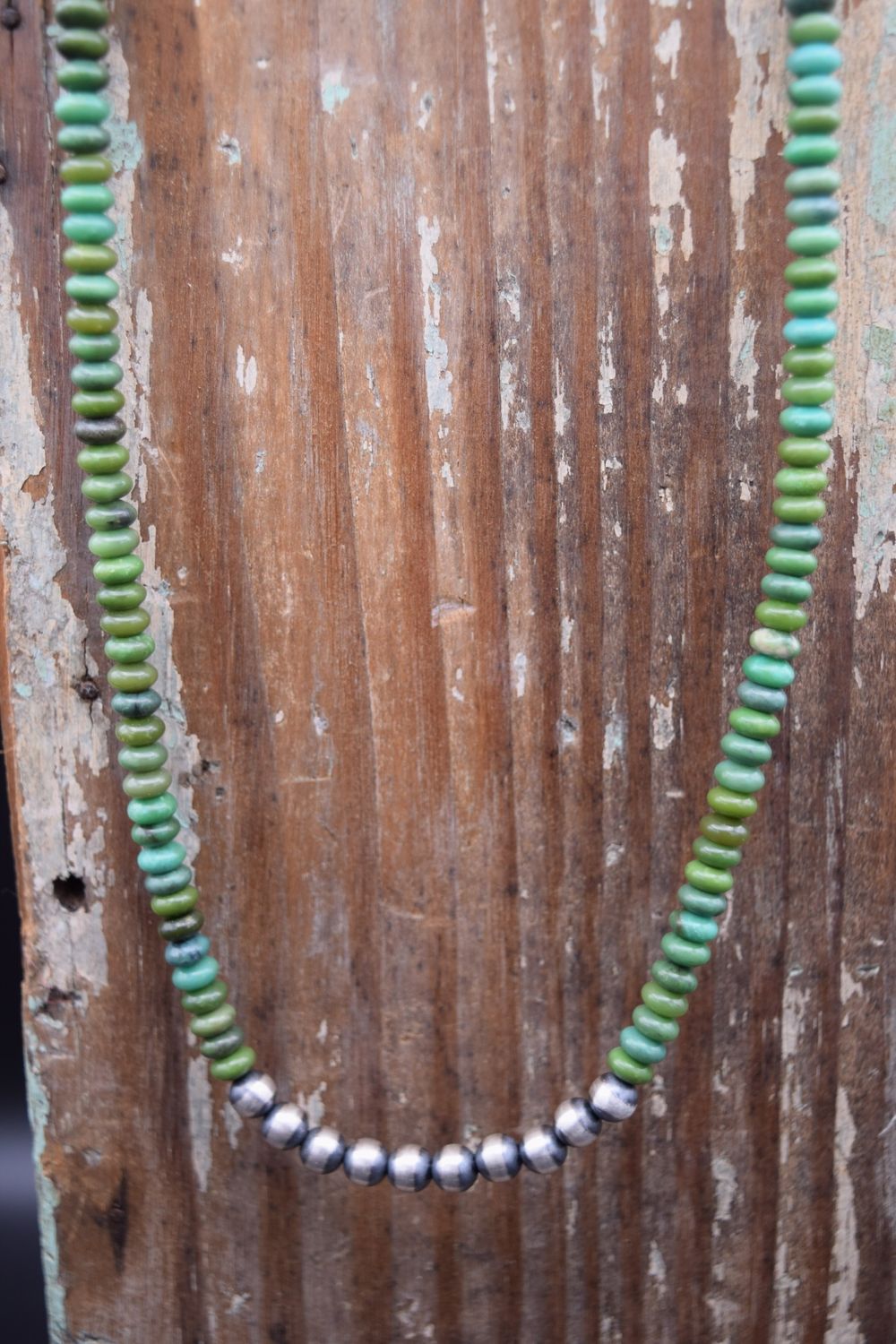NAVAJO PEARL NECKLACE GREEN TURQUOISE, 18&quot;