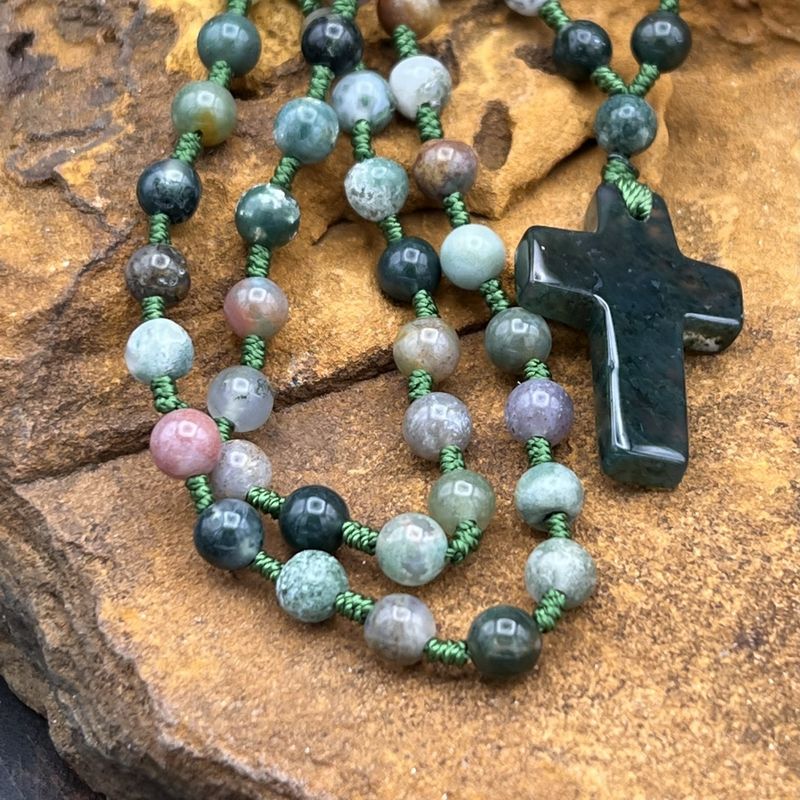 MOSSY AGATE CROSS NECKLACE