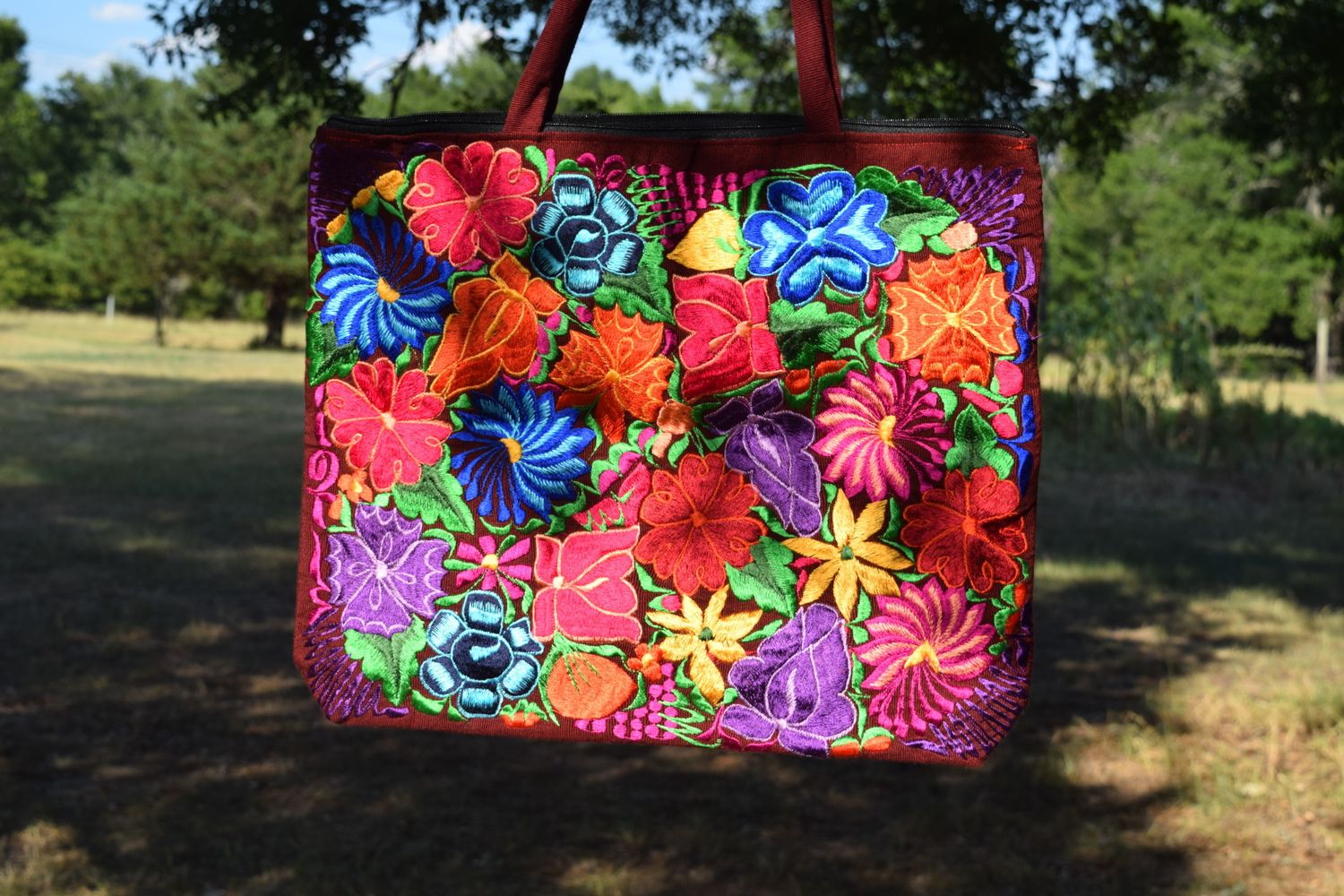 Maroon Floral Embroidered Tote