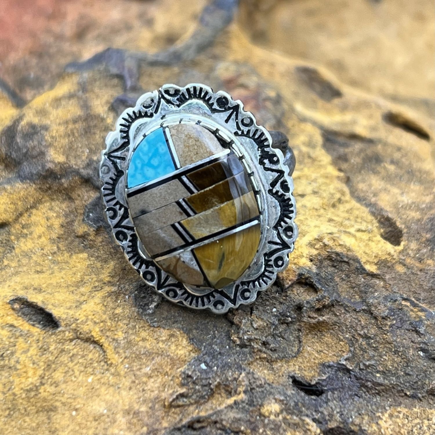 BROWN-TURQUOISE RING [Size: 9]