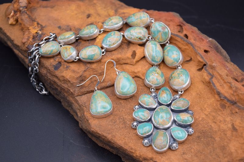 BLUE RIBBON BOULDER TURQUOISE NECKLACE SET
