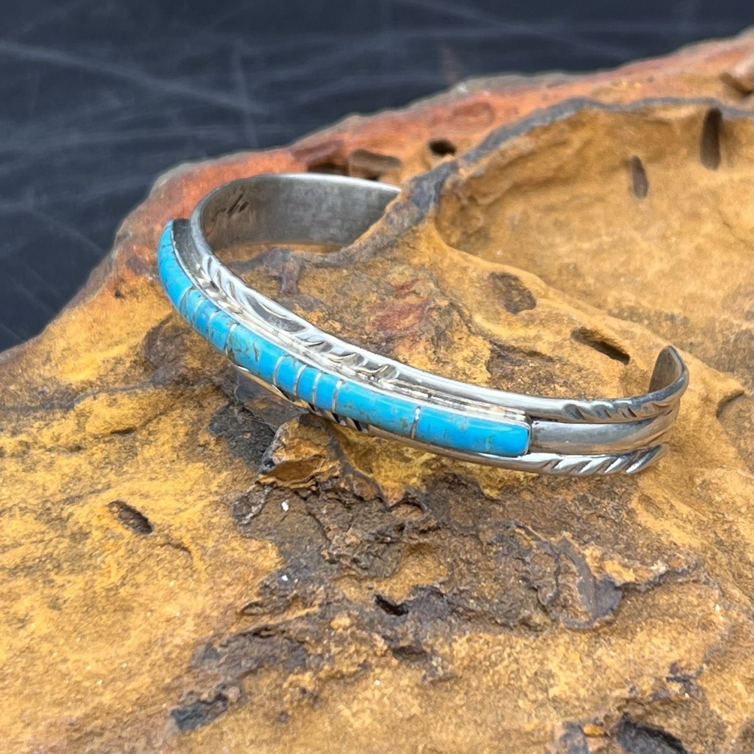 Mary Lincoln Turquoise Inlay Stacker Cuff [6.5&quot;]