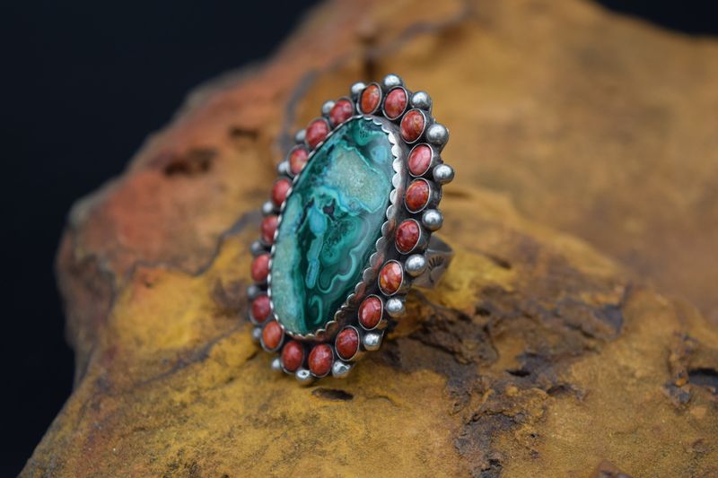 CHARLIE L, ADJUSTABLE CORAL TURQUOISE  RING  9