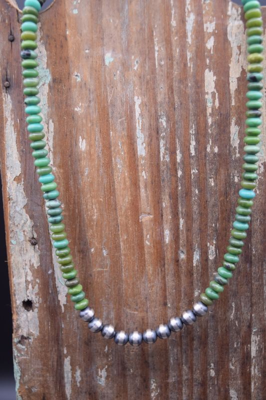 NAVAJO PEARL GREEN TURQUOISE 16&#39; NECKLACE