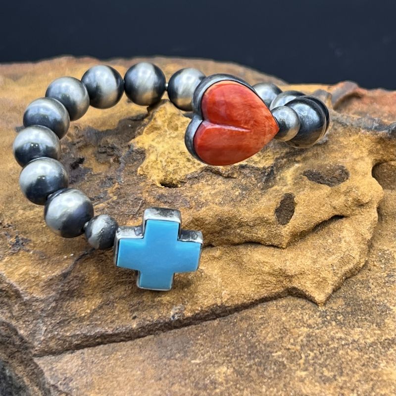 NAVAJO PEARLS SPINY &amp; TURQUOISE BRACELET