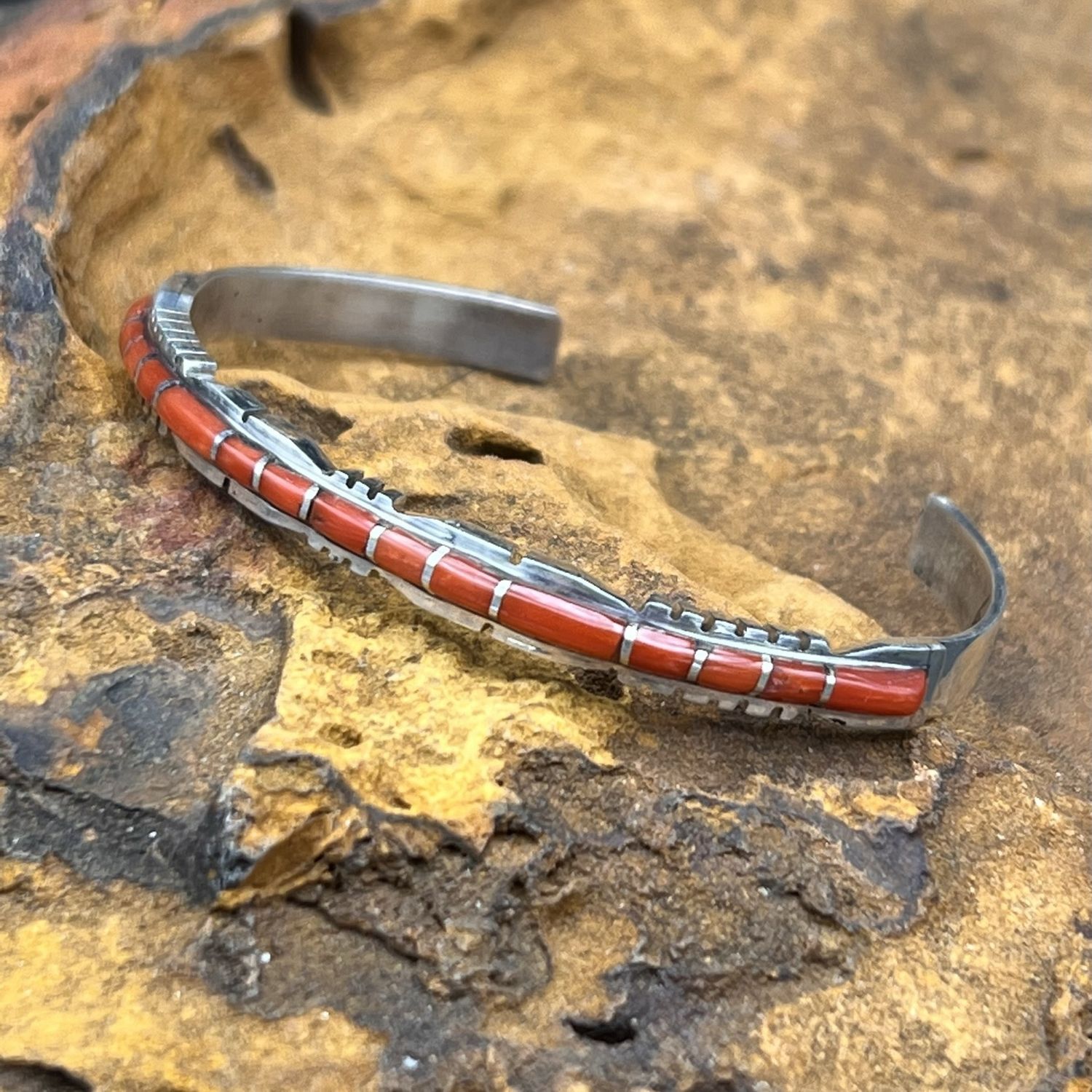 Sterling Silver Coral Stacker Cuff (6.5&quot;)