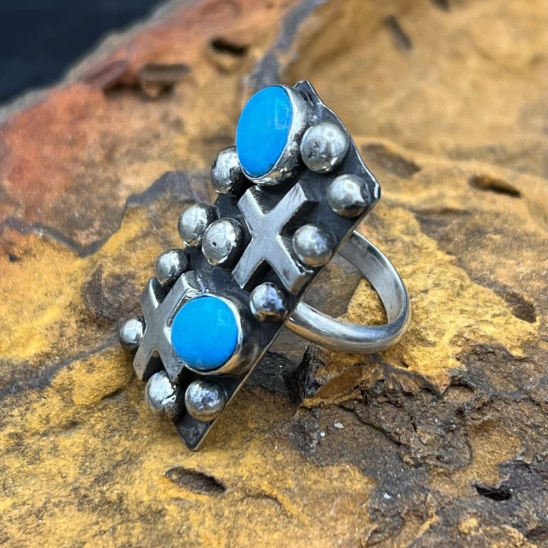 Dot Cross Turquoise Ring (Size 10)