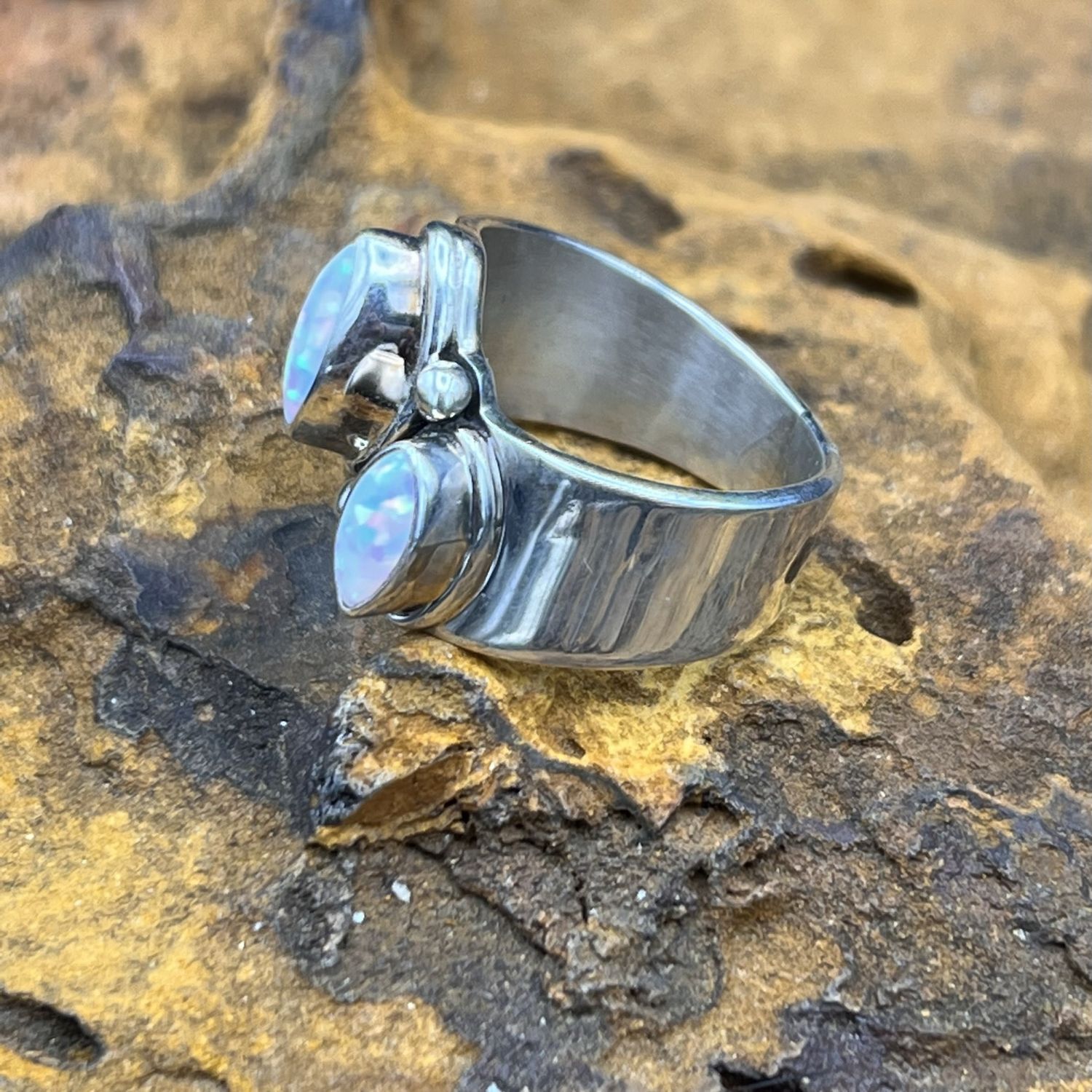 SILVER OPAL RING [Size: 8]