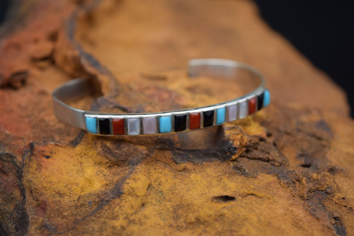 MULTI STONE INLAY STACKER CUFF  [Size: 6&quot;)