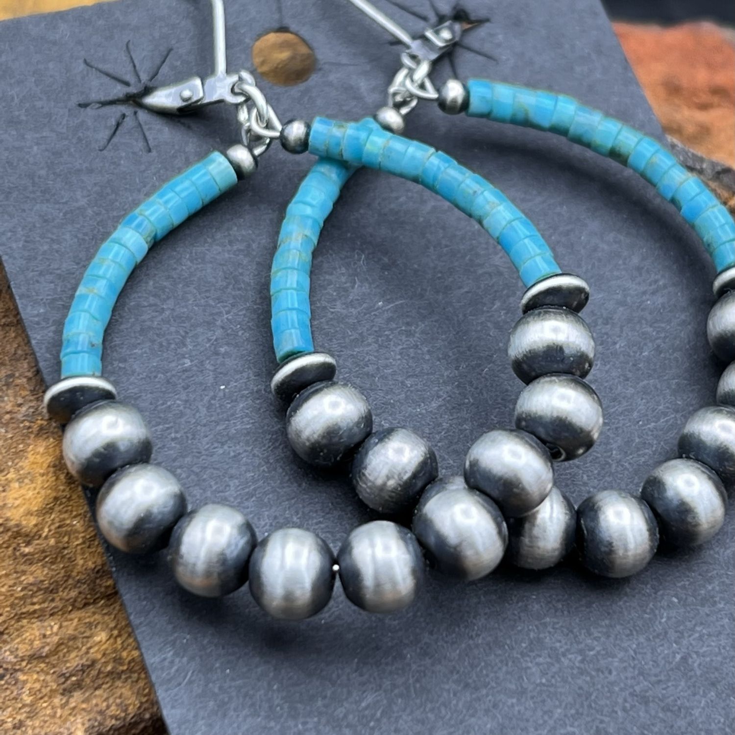 TURQUOISE &amp; NAVAJO PEARL HOOPS