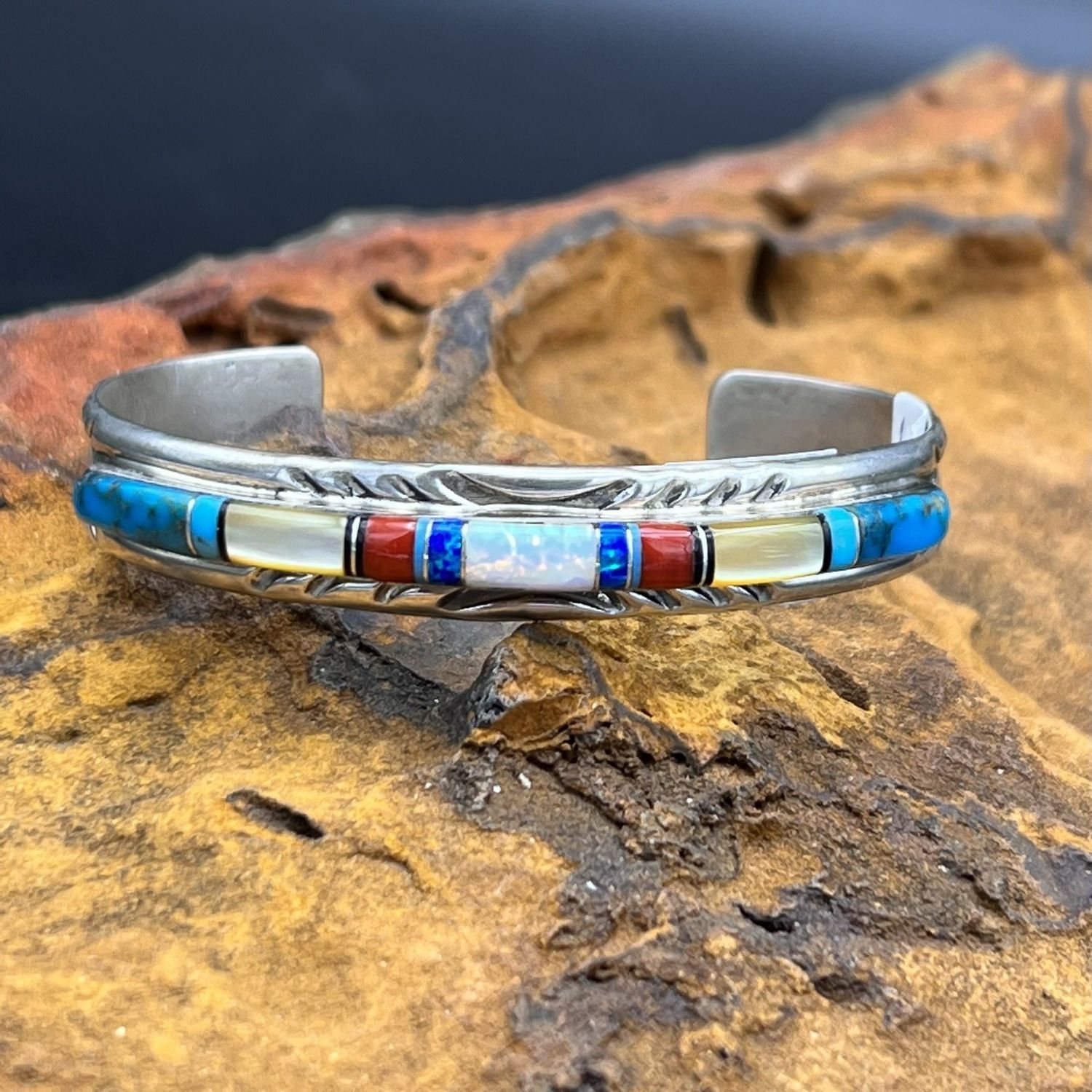 Mary Lincoln Multi-Stone Inlay Stacker Cuff [6.5&quot;]