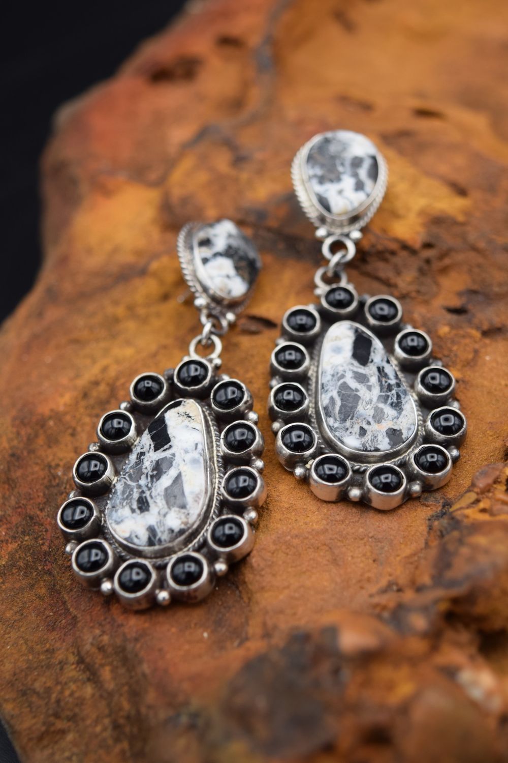 WHITE BUFFALO BLACK ONYX EARRINGS