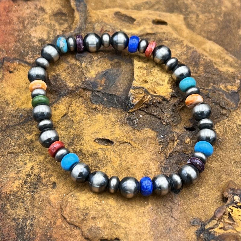 NAVAJO PEARL MULTI STONE STRETCH BRACELET