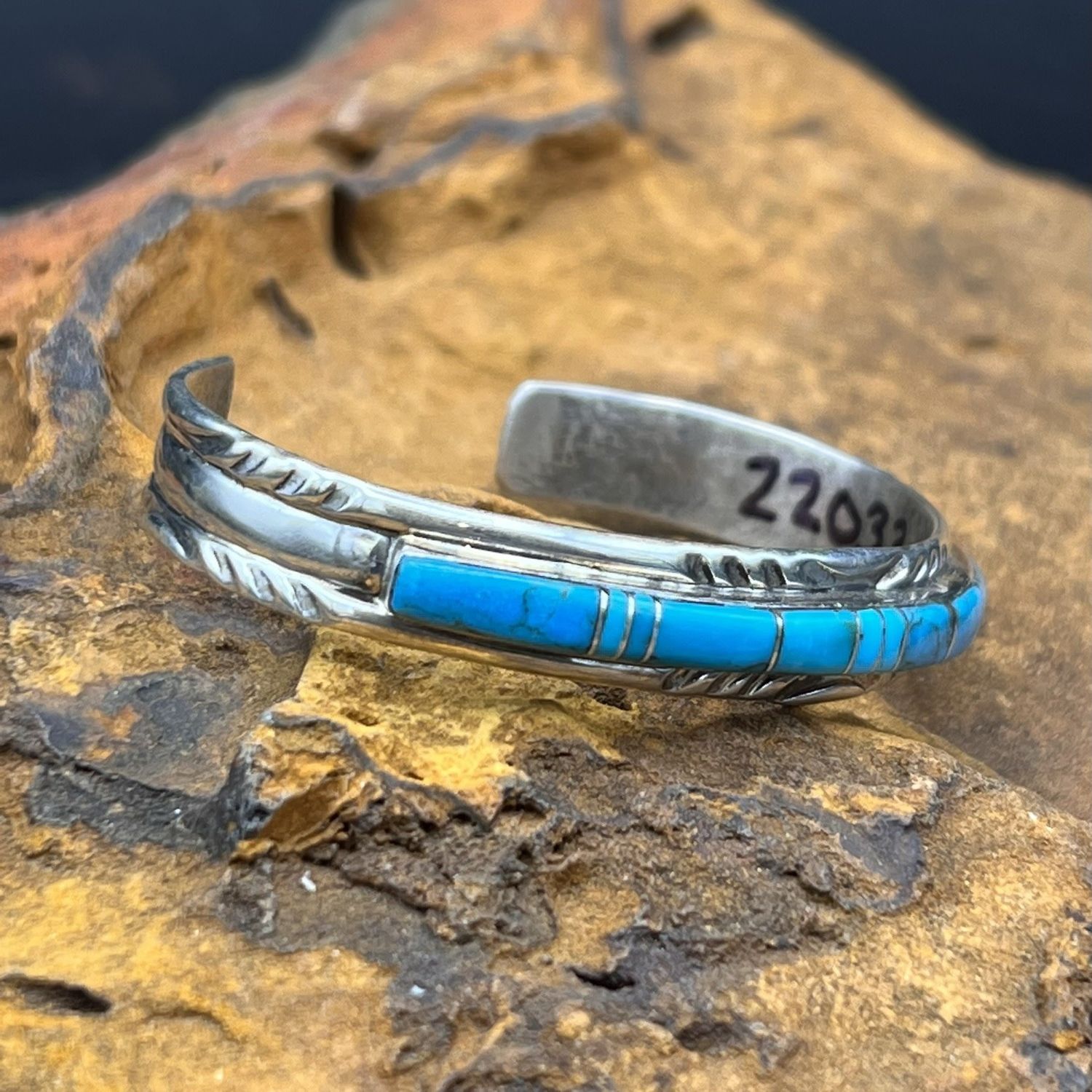 Mary Lincoln, Turquoise Inlay Stacker Cuff  [6.25&quot;]