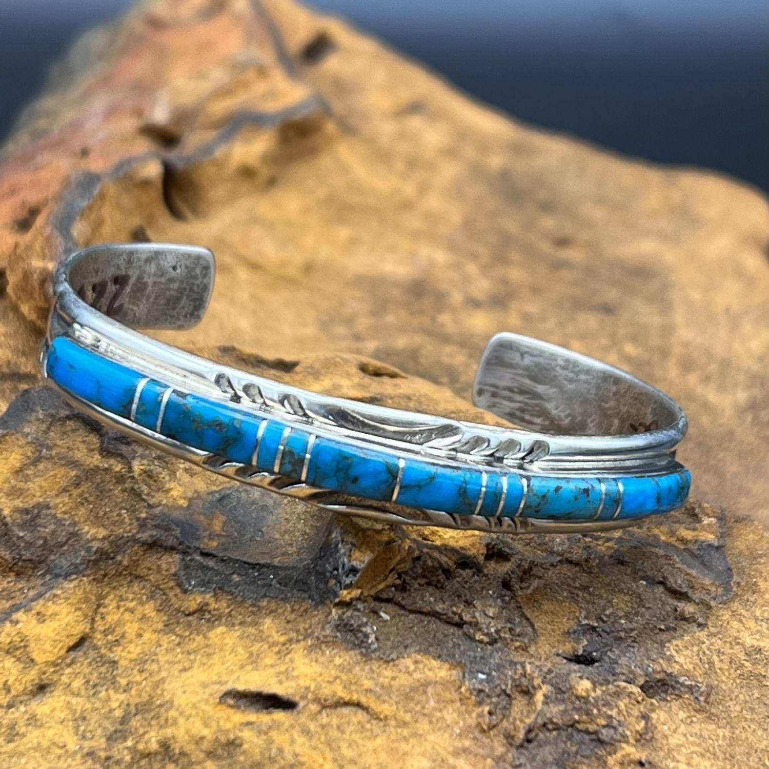 Mary Lincoln Turquoise Inlay Stacker Cuff  [6.25&quot;]