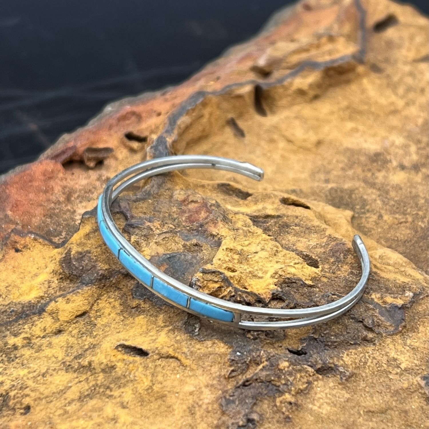 TURQUOISE INLAY STACKER CUFF  [6&quot;]
