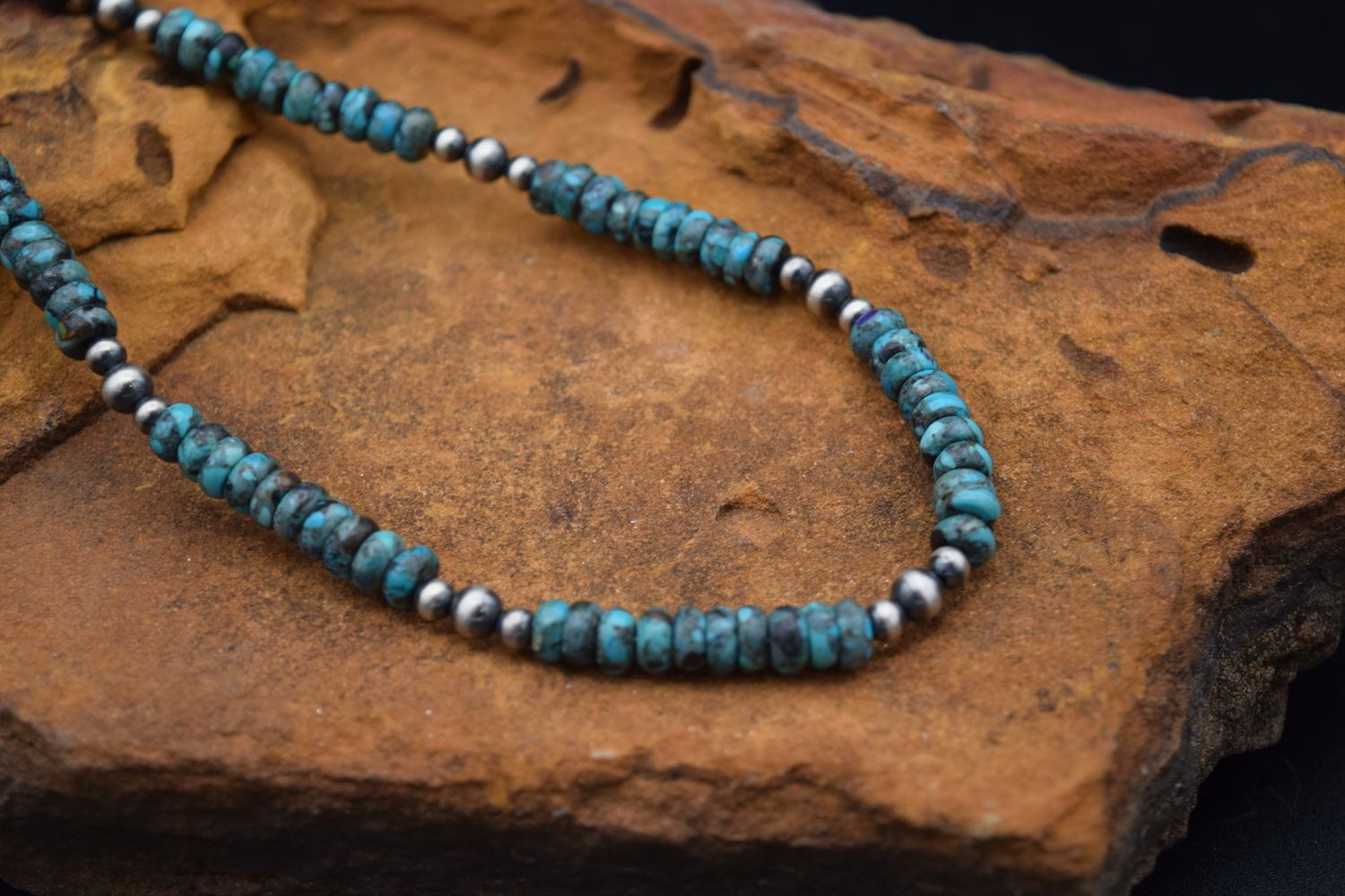 NAVAJO PEARL &amp; TURQUOISE  NECKLACE [16&quot;]