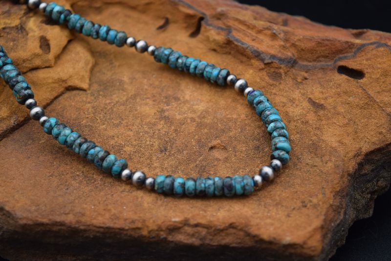 NAVAJO PEARL &amp; TURQUOISE  NECKLACE [16&quot;]