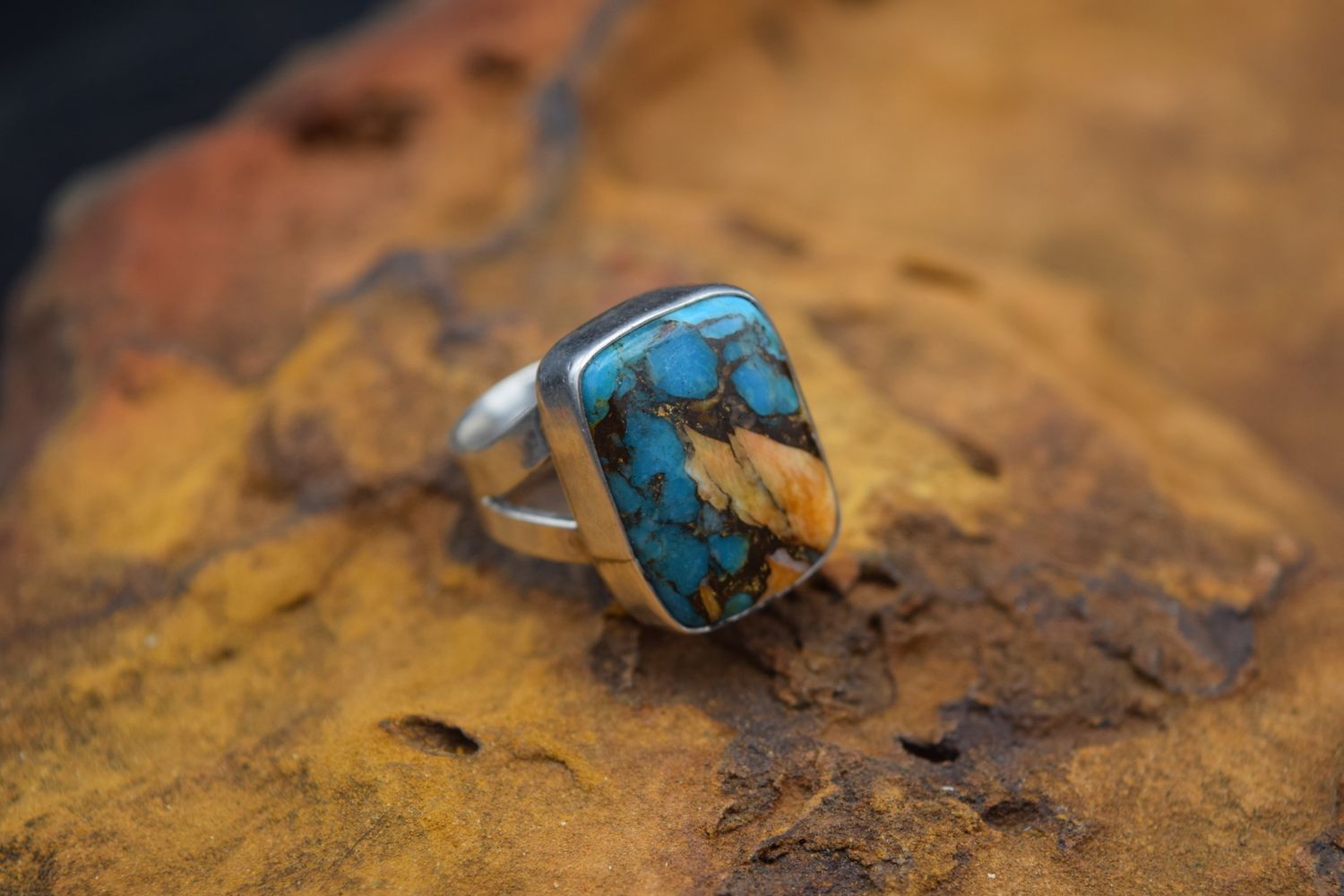 SS COPPER TURQUOISE RING  [Size: 6.5]