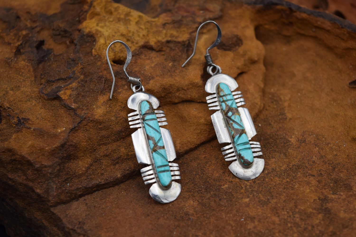 TURQUOISE INLAY FEATHER EARRINGS