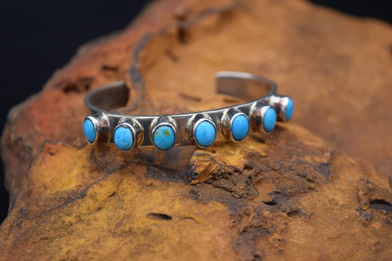 7 stone, Turquoise Stacker Cuff  [Size 6.5&quot;]