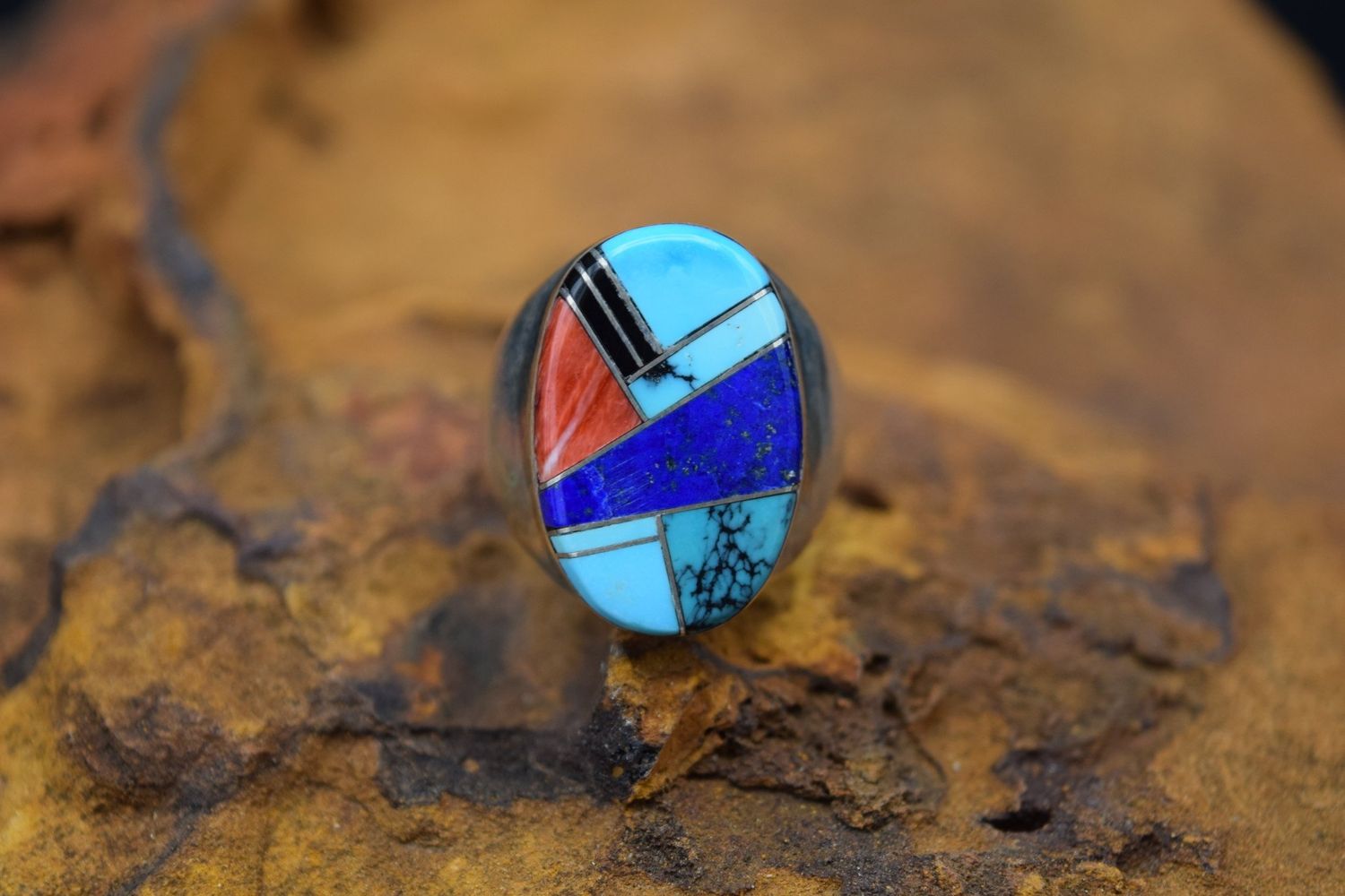OVAL INLAY MULTI STONE RING (Size: 9)