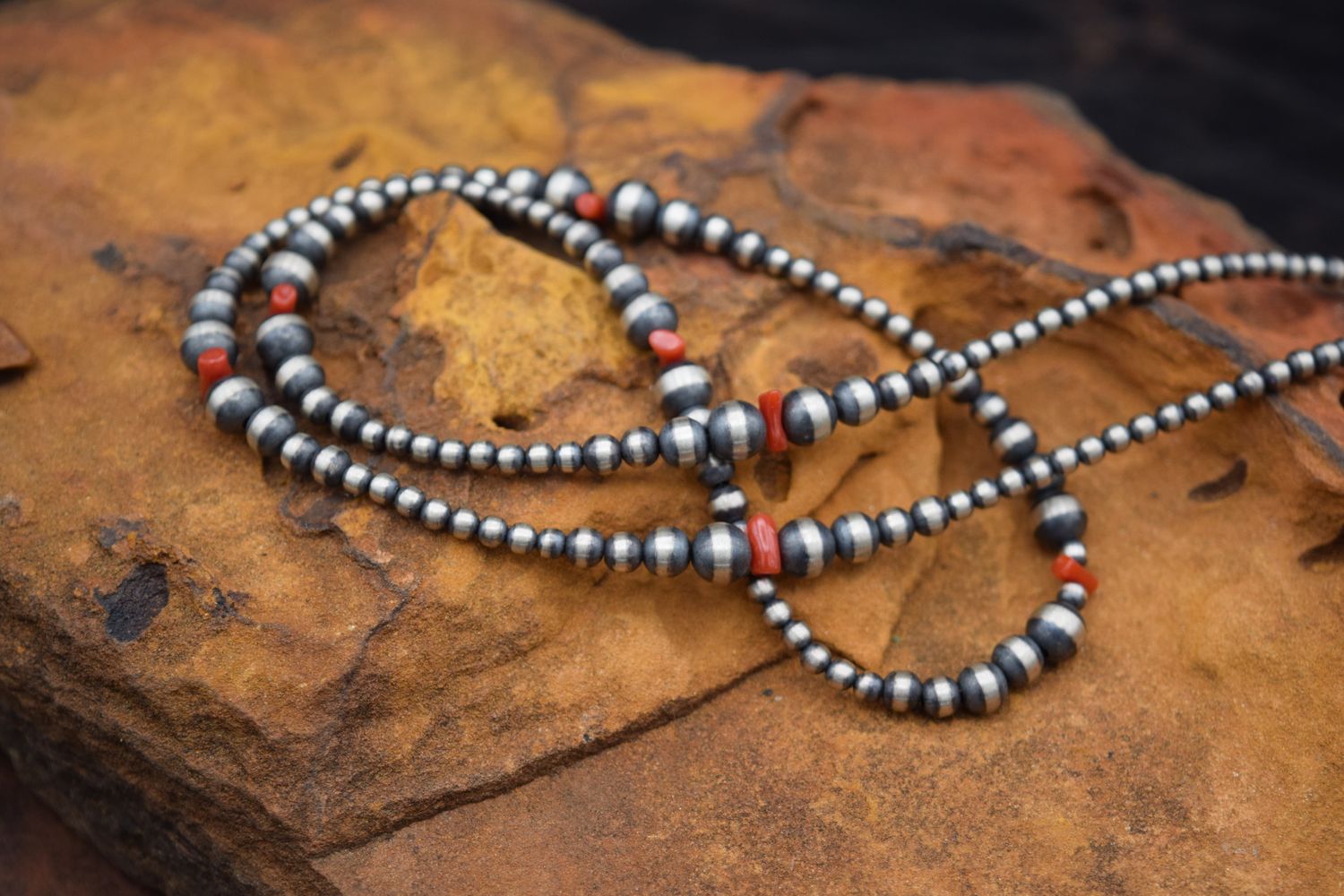 RED CORAL NAVAJO PEARL NECKLACE 24&quot;