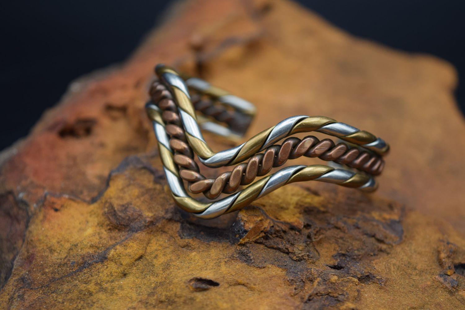 VINTAGE BRASS &amp; STERLING SWEATER CUFF (6.25&quot;)