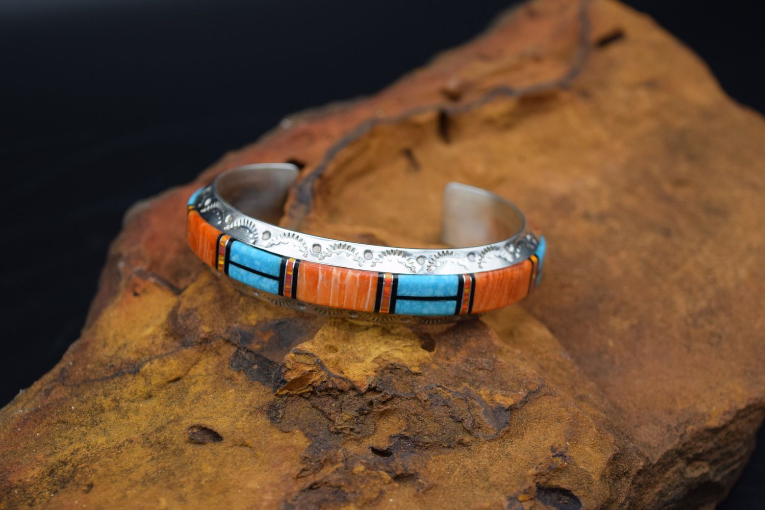 ORANGE SPINY TURQUOISE CUFF (6.75&quot;)