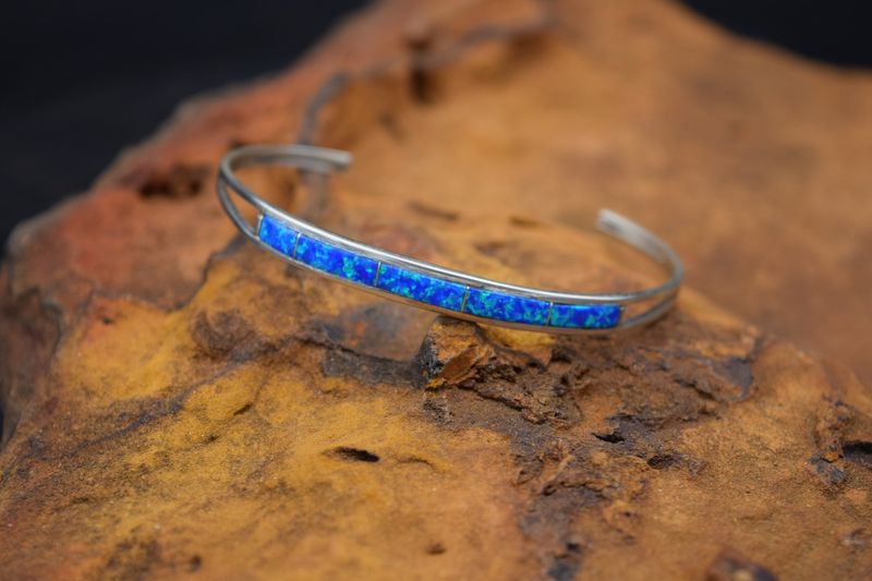 BLUE OPAL INLAY STACKER CUFF  [6&quot;]