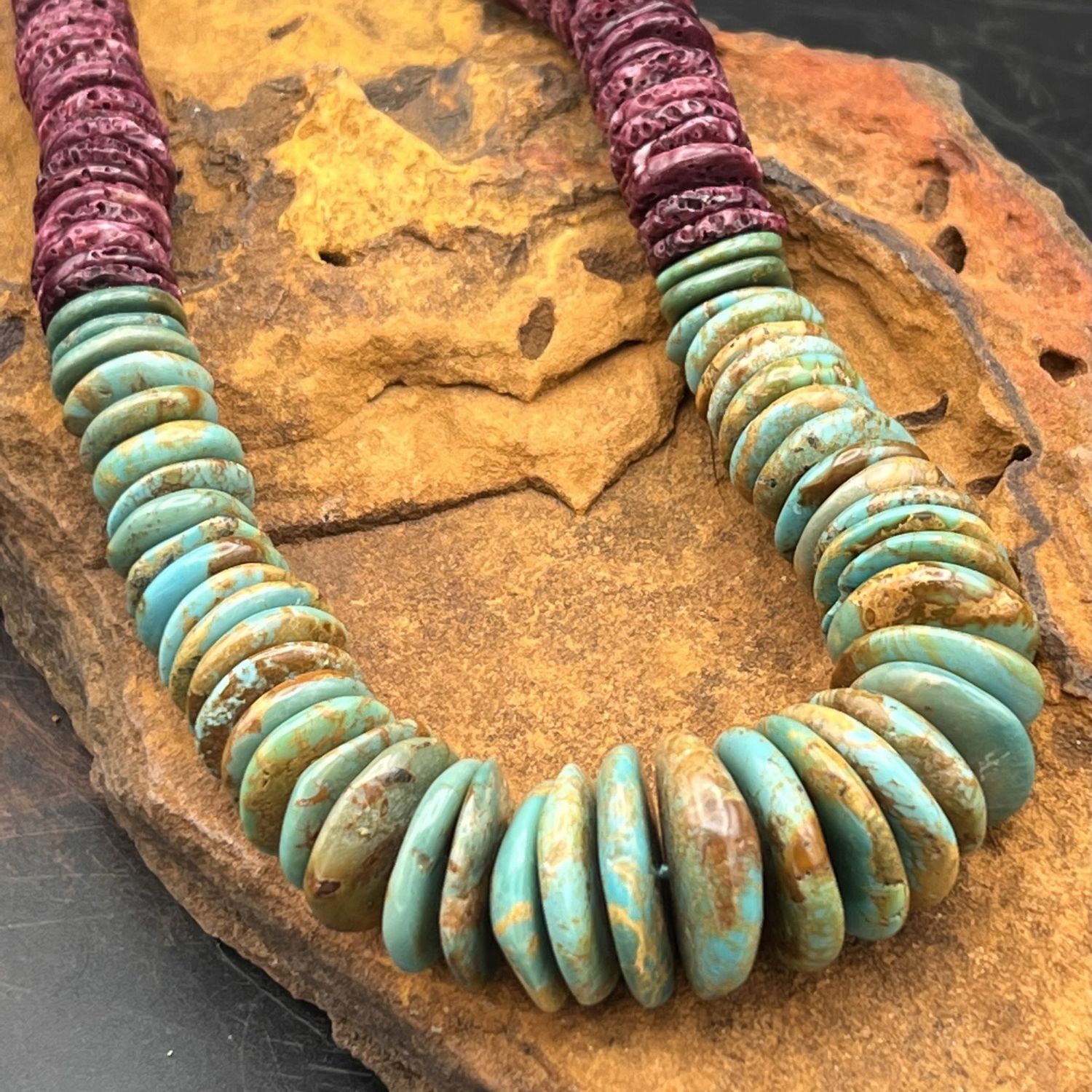 ROYSTON TURQUOISE &amp; PURPLE SPINY NECKLACE 20&quot;