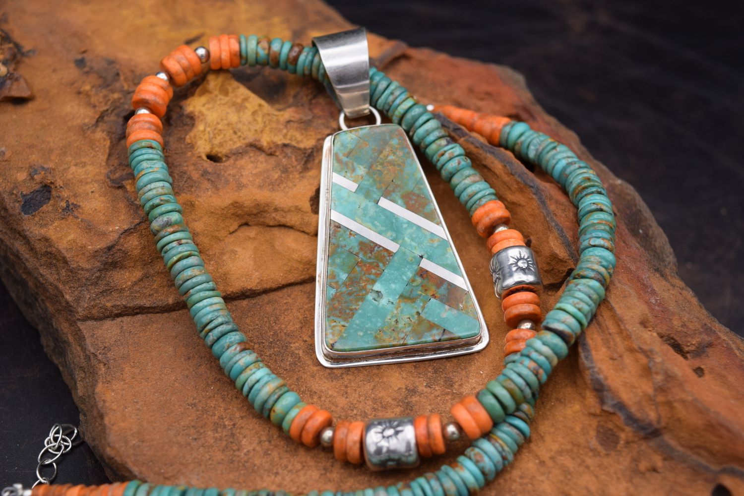 Orange Turquoise Inlay Necklace