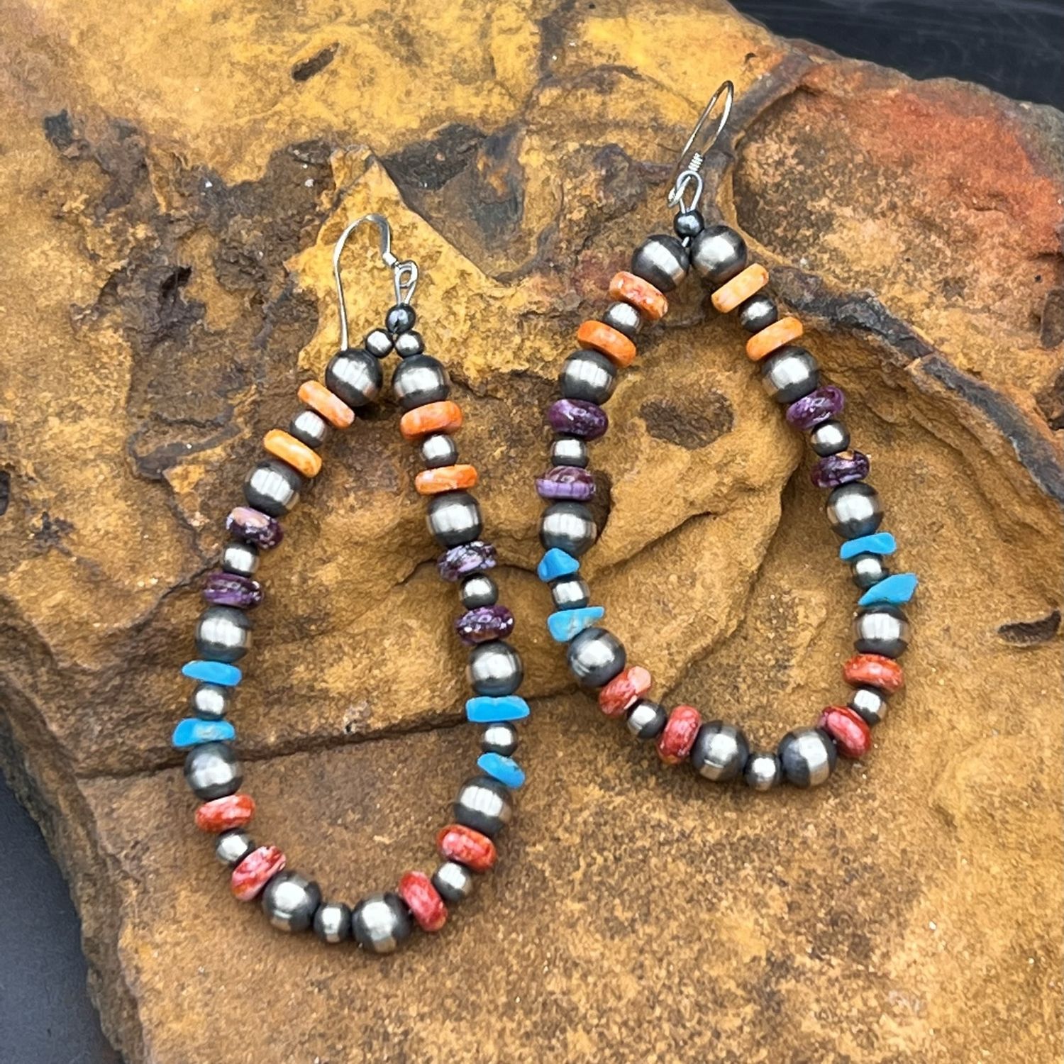 NAVAJO PEARL MULTI STONE EARRINGS